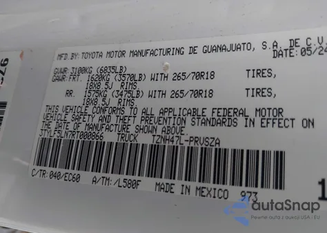 2024 Toyota Tacoma Hybrid Trailhunter из США, поврежденный, VIN 3TYLF5LN7RT000866